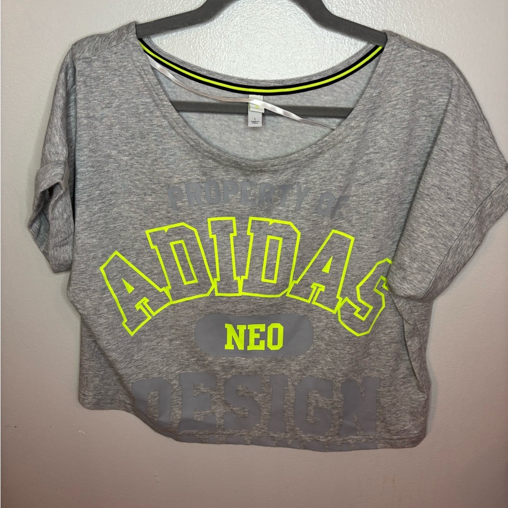 Adidas Gray and Neon Green T-Shirt
